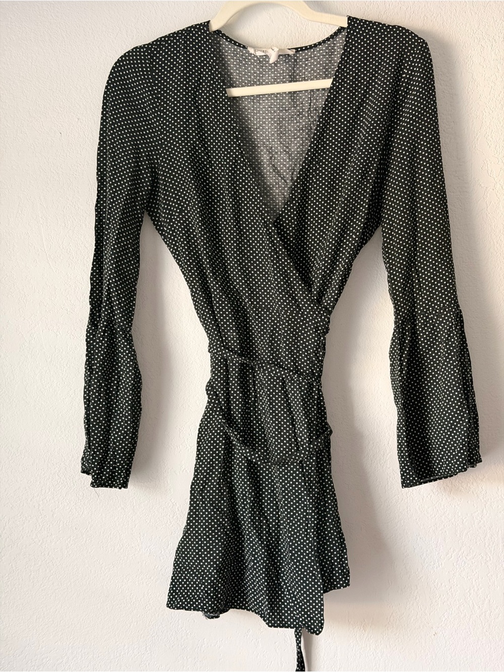 BCBG Black Polka Dot Long Sleeve Wrap Dress - Picture 2 of 6
